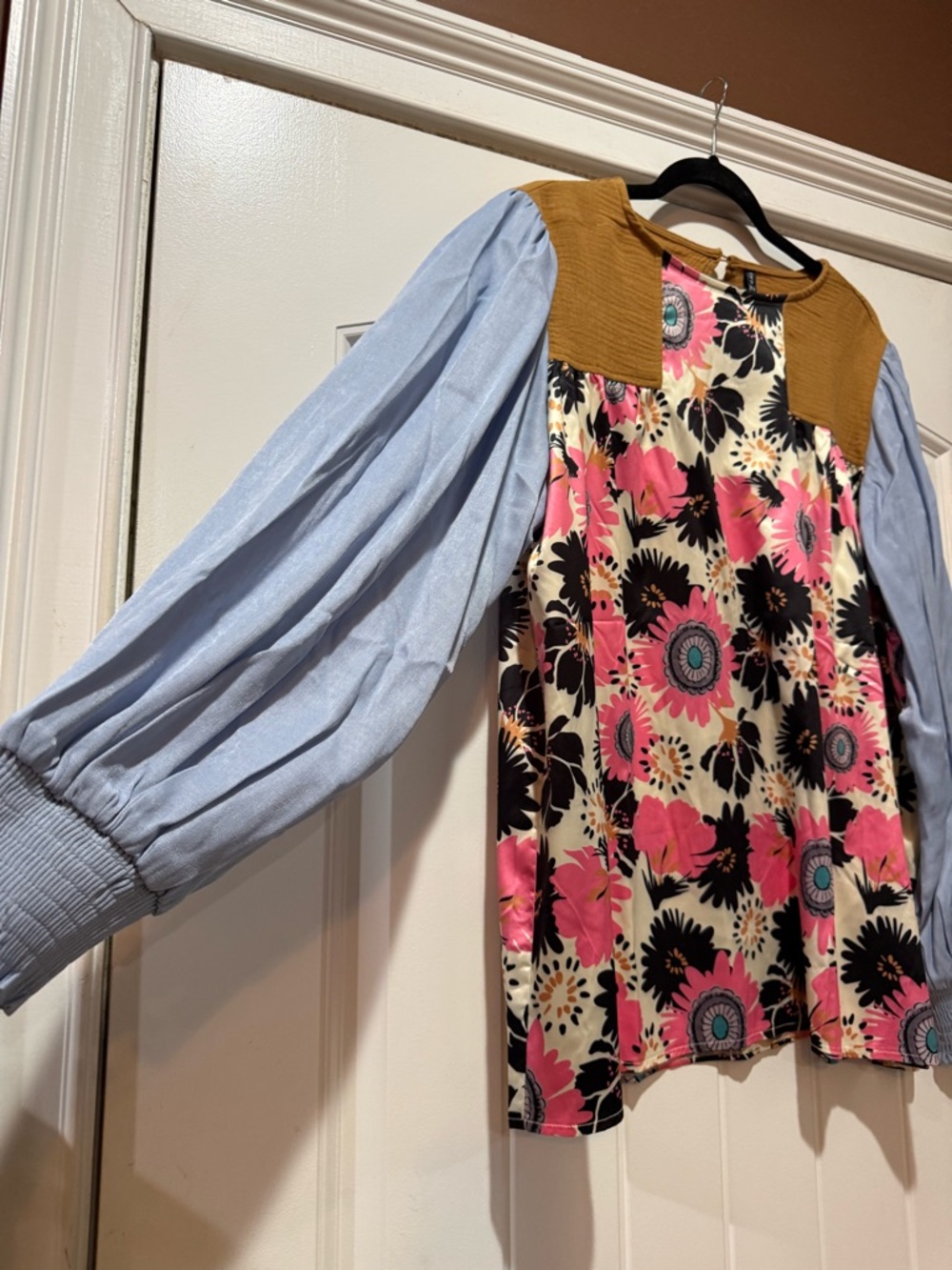2 Fly. NWT. Floral Patchwork Long Sleeve Top - Pink Multi